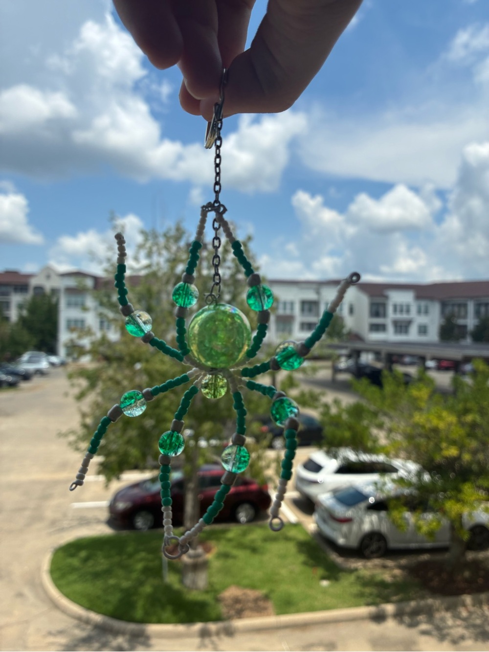 Green and White Beaded Keychain